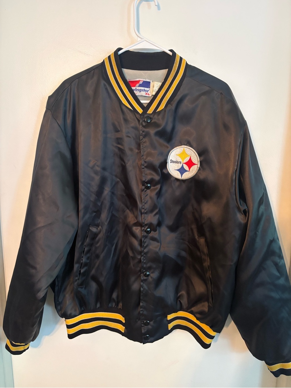 Vintage Swingster NFL Pittsburgh Steelers Satin Snap Jacket Black/Gold Mens XL